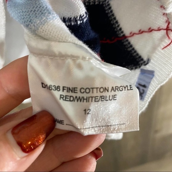 BARBOUR Argyle Red White and Blue Sweater - Picture 3 of 6